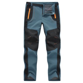 TBMPOY Men's Snow Ski Hiking Pants Waterproof Winter Fleece Lined Pants Camping Skiing Ice Fishing Pants with Belt 02 Thick Stone Blue XL