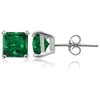 Sterling Silver Created Emerald 7mm Square Stud Earrings