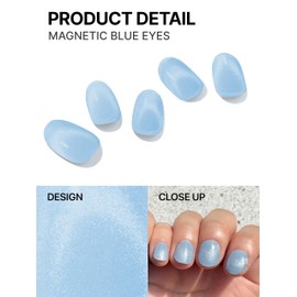 UUUUU Semi Cured Gel Nail Strips [Glitter] - 100% Real Gel, Long-Lasting & Easy to Apply & Remove, Works Any UV/LED Lamps - Spring 2025 Nail Art Stickers (Magnetic Blue Eyes)