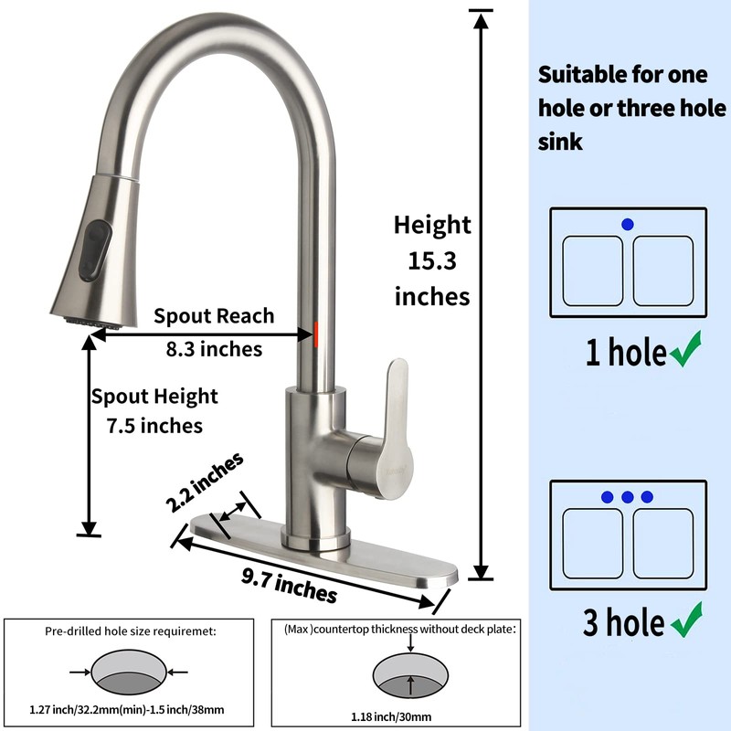 Kohonby Single Handle Kitchen Faucet with Pull Down Sprayer Modern