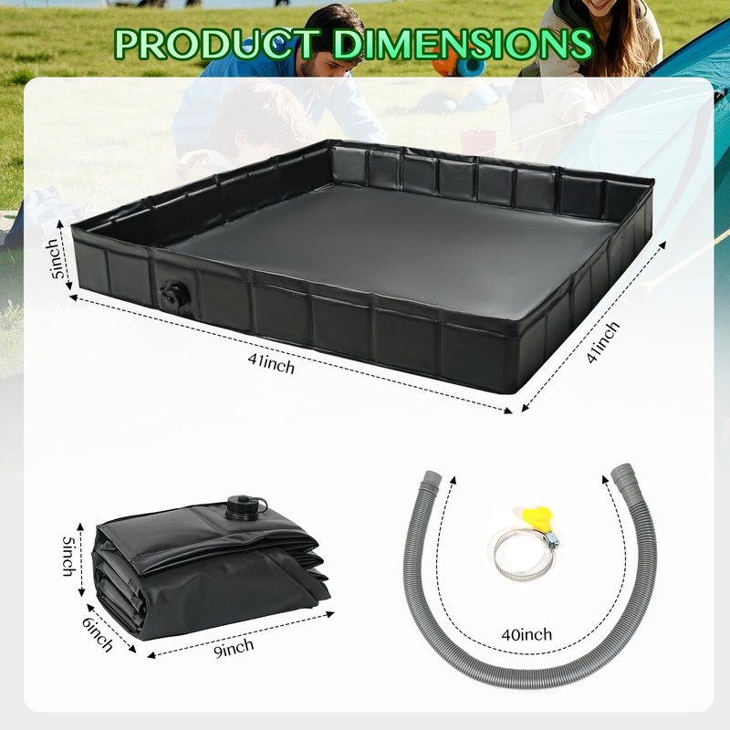 xinhang Foldable Camping Shower Base 41"x41"x5" with Drain Pipe, Indoor/Outdoor