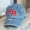 Puerto Rico Distressed Dad Hats Metal Buckle:_Black/Red Logo