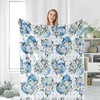 JarThenaAMCS Fall Fuzzy Blanket Blue Floral Pumpkin Throw Blanket Soft