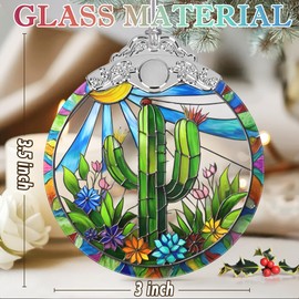 Christmas Ornament 3" Stained Glass, Cactus Christmas Ornaments for Tree, Christmas Tree Decoration, Gifts for Friends, Cactus Christmas Decor Perfect for Tree Holiday Party Indoor Home Decor