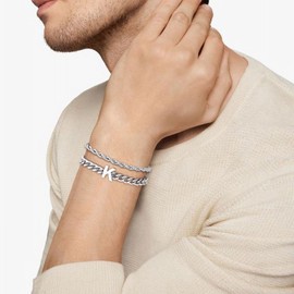 Semoya Silver Bracelets for Men, Stainless Steel Chain Bracelet Mens Wrist Jewelry Gifts for Him Male Pulseras Para Hombres Initial T Cuban Link Rope Figaro Chains Bracelets Set 7.5+2 Inches