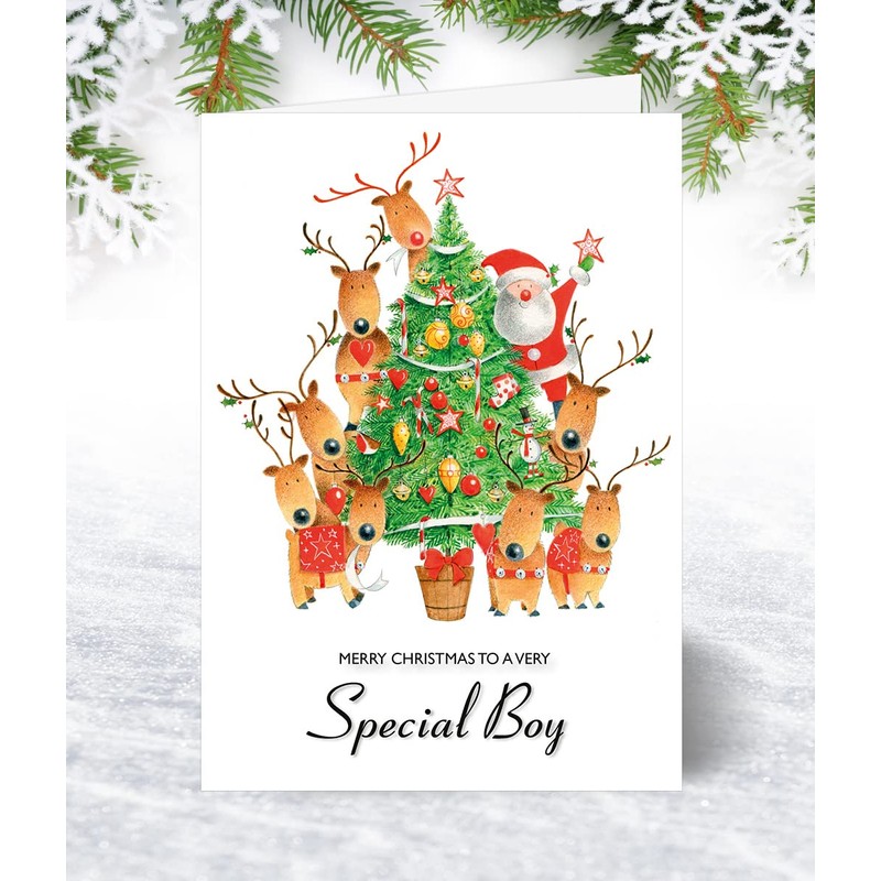 Special Boy Christmas Card - Decorating the Tree - Medium