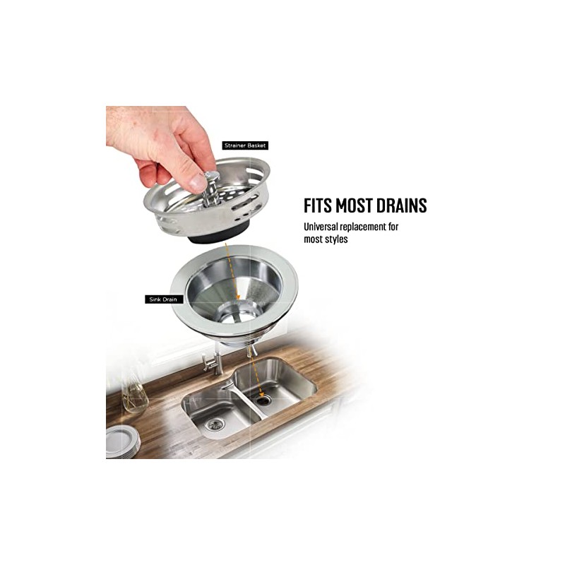 HIGHCRAFT 9843-2 Stainless Steel Kitchen Sink Strainer Basket Replacement for