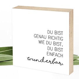Wunderpixel® Wooden Picture Du bist einfach wunder, 15 x 15 x 2 cm for Standing/Hanging, Saying – Black and White Wooden Sign Wall Picture Stand Decoration in the Office Home Gift Idea Birthday