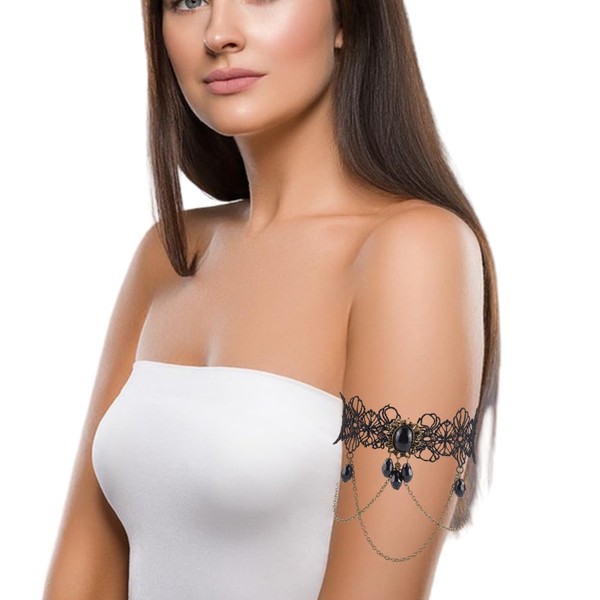 GORGECRAFT 2pcs Gothic Upper Arm Cuff Chain Black Pendant Crystal