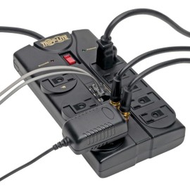 Tripp Lite 8 Outlet Surge Protector Power Strip, 8ft Cord, Right-Angle Plug, Tel/Fax/Modem/Coax Protection, RJ11, (TLP808TELTV)