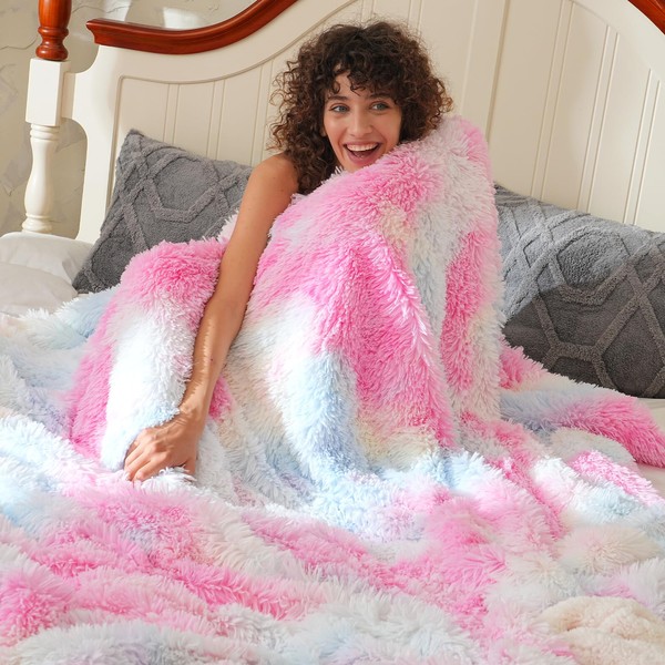 PHF Luxury Fuzzy Faux Fur Twin Blanket, Soft Shaggy Plush