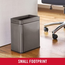 Rubbermaid 2.6-Gallon Charcoal Stainless Steel Wastebasket, Slim Space-Saving Design, Ideal for Home/Office/Bathroom