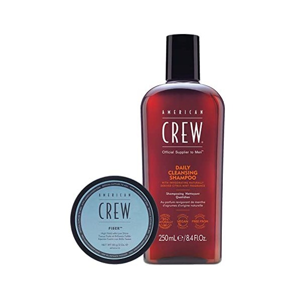 American Crew Regimen Fiber Duo, Hair Gifts For Men With Daily Cleansing Shampoo & Fiber High Hold to Thickening & Texturise (2 x Full Size)