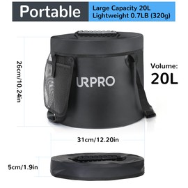 URPRO Collapsible Bucket, 20L Folding Water Bucket Lightweight Portable for Fishing, Camping, Outdoors, Picnic, Hiking, Beach, Car Wash, Garden Black