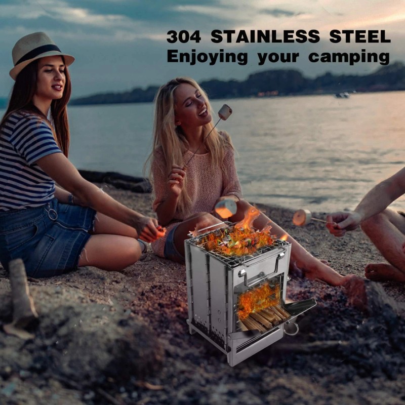 Redcamp Wood Burning Folding Camp Stove Stainless Steel Grid, Portable