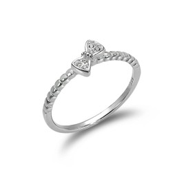 Sterling Silver 1mm Ring with CZ Crystal Bow - UK Size - K (J - V Available)