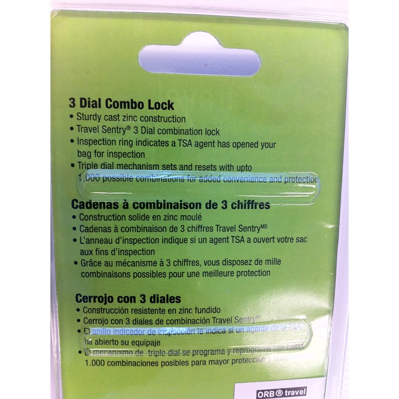 ORB Travel TSA Approved 3 Dial Metal combination Padlock