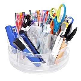Chemlliy 360 Degree Rotating Marker Caddy, Large Rotating Desk Organizer with 7 Compartments, Clear Marker Organizer Pencil Pen Holder for Desk, Detachable Desk Caddy Art Supply Organizer