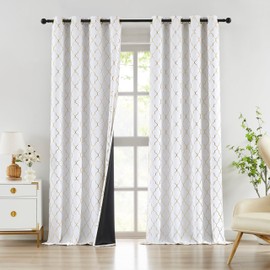 ZJDECOR Metallic Moroccan White Blackout Window Curtain Panels,Geometric Pattern Total Room Darkening Drape for Bedroom Living Room,Modern Grommet Window Treatment,52" Wx84 L(Pack of 2),White/Gold