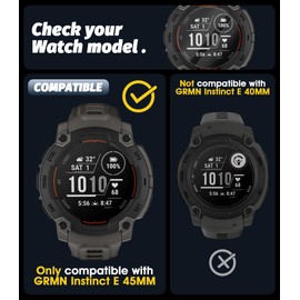 Orzero (3+5) Compatible for Garmin Instinct E 45mm, 3 Pack Watch Screen Protector + 5 Pack Black Dust Plug, Tempered Glass 9H Anti-Scratch Bubble Free TPU Charger Port Anti Dust Caps Cover