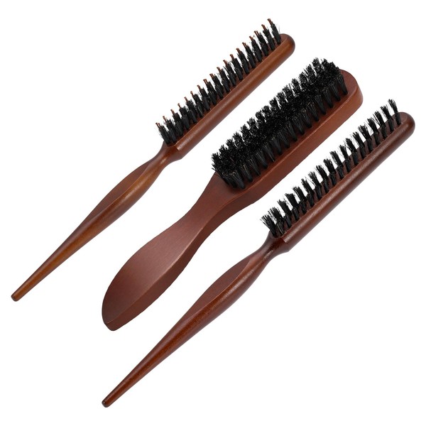 umorismo Pack of 3 Sleek Bun Brush Boar Bristle Hair Brush Boar Bristle Hair Brush Sleek Braid Brush Teasing Hair Brush Bristles Brush for Men and Women Detangling Styling