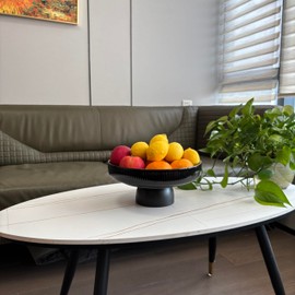 JolieJulie Ceramic Fruit Bowl,11" Black Fruit Bowl for Kitchen Counter, Pedestal Bowl, Kitchen Counter Décor, Key Holder Bowl, Extra Large (Black)