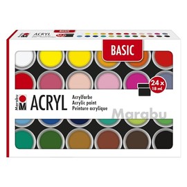Set di colori acrilici Marabu BASIC, 24 x 18 ml colori semi-opachi, facili da dipingere, ad asciugatura rapida, resistenti alla luce e alle intemperie, 1210000000215