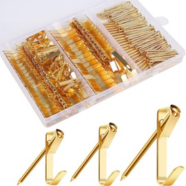 184 Pieces Picture Hanging Kit, 20lb, 30lb, and 50lb Picture Hangers, Metal Picture Hanging Hooks with Nails, on Drywall, Wooden Wall (Gold)