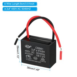 PATIKIL CBB61 Ceiling Fan Capacitor, 5Pcs 2uF 450V AC 50/60HZ with 2 Wires for Air Conditioner Fan Motor Star Run Capacitors 38 x 30 x 29mm