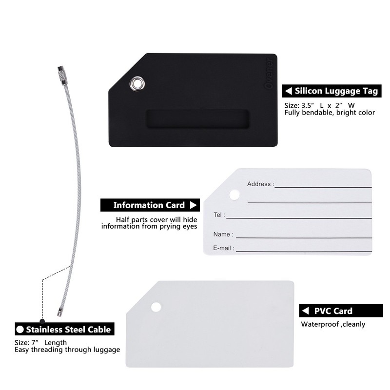 2Pcs Black Silicon Travel Luggage Tags Suitcase Luggage Bag Tags,