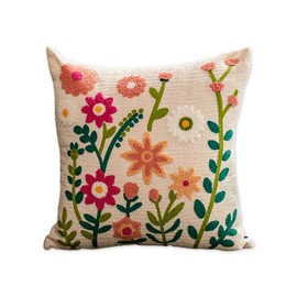 Embroidered Cushion Covers 45x45cm, Decorative Floral Pattern Throw Pillow Covers with Zipper for Bedroom, Living Room, Farmhouse Decor, Soft Aesthetic Pillowcase Covers