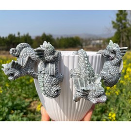 JARPSIRY 4 PCS Cute Dragon Figurines, Hanging Animal Statue for Planter Pot, Resin Climbing Sculpture Flower Pot and Vase Hugger for Patio Lawn Yard Ornaments