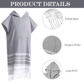 1pcs Turkish Towel Poncho Turkish Cotton Surf Poncho Changing Towel Swim Robe with Pocket Swim Cover Up Wearable Towel Hooded Beach Towel for Adult Man Women Beach Pool (Geometry Dark Grey, M)