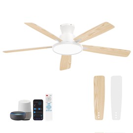 Atolit Ceiling Fans With Lights,52 Inch Smart Ceiling Fan, Remote/App Control, Compatible with Alexa/Google Assistant,Reversible,Dimmable,Adjustable Color Temperature,6 Speeds,Timer(White)