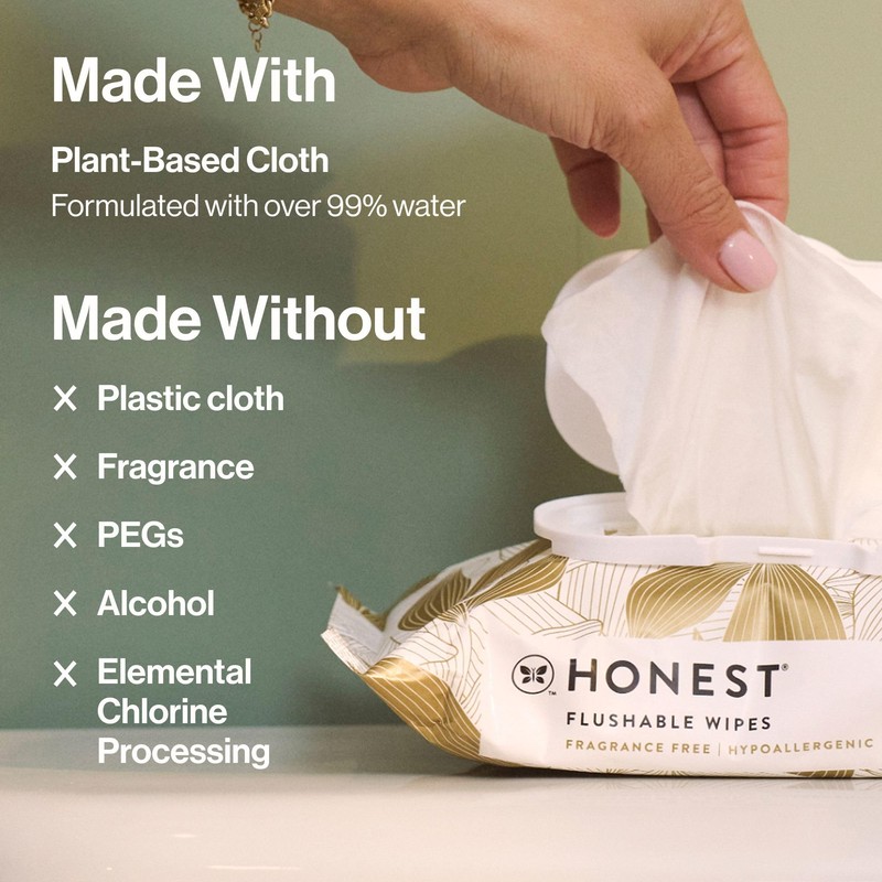 The Honest Company Hypoallergenic Flushable Wipes for Sensitive Skin, Gilded