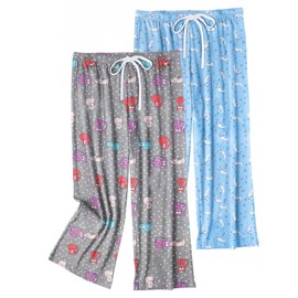 ENJOYNIGHT Women's Capri Pajama Pants Cotton Lounge Bottoms Print Sleep Pants with Drawstring (Medium,Cat+Moon)