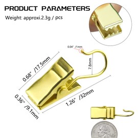 WMYCONGCONG 100 PCS Curtain Clips with Hooks, Small Heavy-Duty Hook Clip String Party Lights Hanger Wire Holder for Curtain Photos Home Decoration Shower Drapery Art Craft Display (Gold