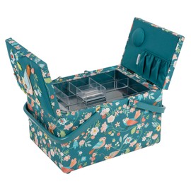 Hobby Gift Large Sewing Box - Twin Lid Craft & Hobby Storage, Accessories Tray Pin Cushion Pockets PVC Handles, 12 x 8.3 x 7.7 - Bird Aviary