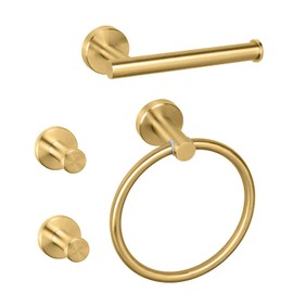 NearMoon 4 Pieces Bathroom Hardware Set, Include Hand Towel Ring, Toilet Paper Holder and 2 Robe Towel Hooks, Stainless Steel Bathroom Accessories Wall Mounted (Brushed Gold)