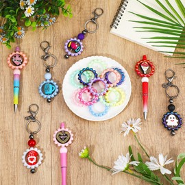 Ferreve 24 Pcs 42 mm Acrylic Focal Frame Circle Loop with 2 Holes for DIY Beaded Pen Keychain Focal Bead Loop for Pen Jewelry Making Bracelet Car Necklace Craft Hanging (Stylish Colors,Round)