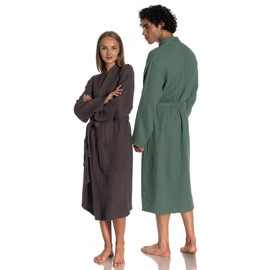 ORMES Muslin Unisex Bathrobe,Turkish 100 PercentCotton ,Soft, Absorbent, Natural Garment Wash (Botanic, Small / Medium)