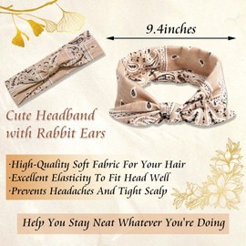 STGDAK 6 Pack Boho Bandana Headbands Cute Bow Headband For Women Knotted Hair Scarf Elastic Head Wraps Rabbit Ears Turban Headband Cotton Hairbands Workout Non Slip Scarf Headbands Hair Accessories
