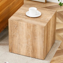 MyVoice Side Table Cube End Table for Living Room - 16 Inch Small Coffee Table for Small Spaces, Modern Wood Accent Table with Walnut Grain, No Assembly Sofa Side Table for Bedroom (Wood)