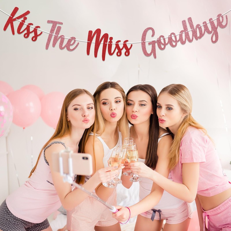 Kiss The Miss Goodbye Banner - Bachelorette Party Decor, The