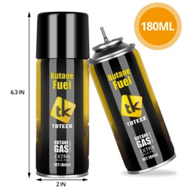 TBTeek Butane Fuel Refill, 180ml High Grade Butane Fuel Canister for Universal Lighter, Kitchen Torch, Butane Torch (1 Can)
