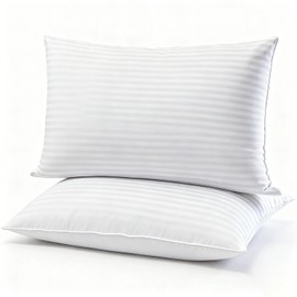 Gooeb Squishy Flat Bed Pillows Standard Size Set of 2 Extra Soft Thin Pillow for Stomach Sleeping Adults Kids Back Sleeper Plush Fluffy Stripe 20x26 inches