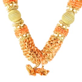 Mala Artificial Flowers Ribbon Garland Haar Large Mala for Idol-Mala for God, Pooja Sringar Articles Ornament for Multipurpose Indian Traditional Festival Ganesha Decoration(Size:-14")(Orange)