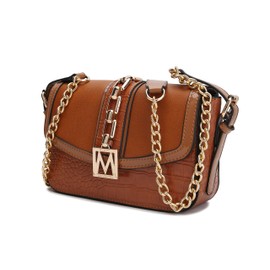 MKF Crossbody Bag for Women – PU Leather Lady Pocketbook Handbag – Side Messenger Purse, Shoulder Chain Strap Cognac