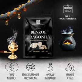 Benzoin Dragonfly de Malaisie - Natural Resin in Grains + Pure Powder 100% Natural 50g - Protection - Imagination - Success - Happiness for Incense Burners or Incense Sticks