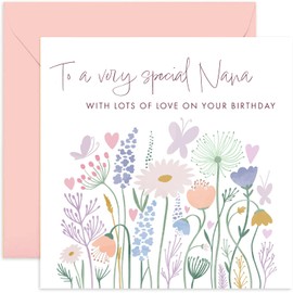 Old English Co. To A Very Special Nana Birthday Card - Flower Butterfly Heart Meadow Happy Birthday Card for Nana | Cute Sweet Pastel Design | Blank Inside & Envelope Included